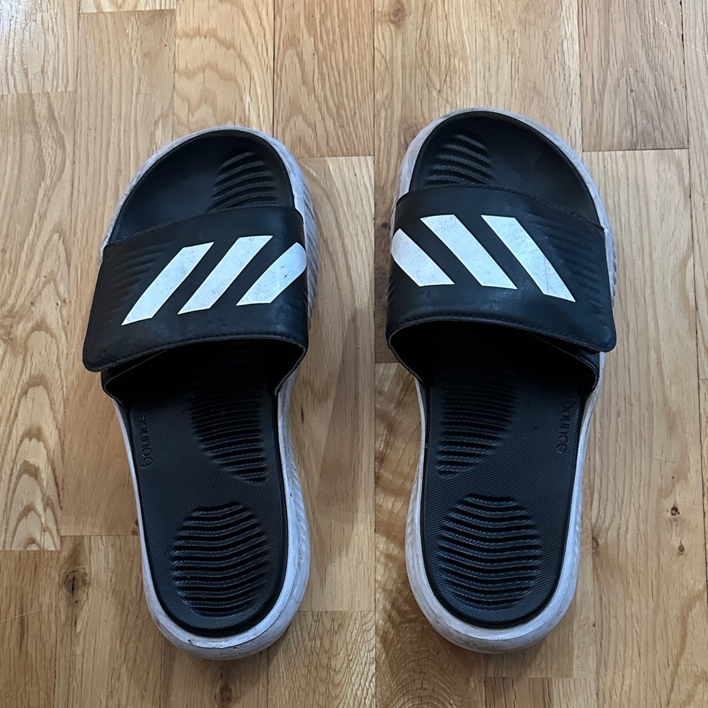Adidas Black Slide Sandals with White Accents